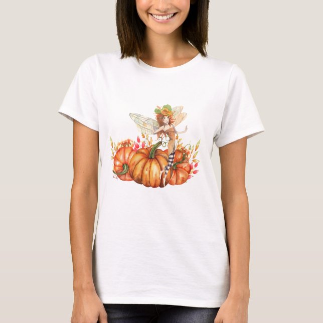Forest Fairy & Autumn Pumpkin Bouquet T Shirt (Framsida)
