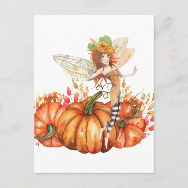 Forest Fairy & Autumn Pumpkin Bouquet Vykort (Framsida)