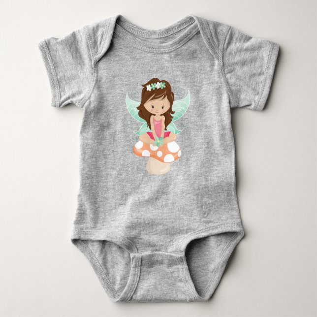 Forest Fairy, Cute Fairy, Brown Hair, Mushroom T Shirt (Framsida)