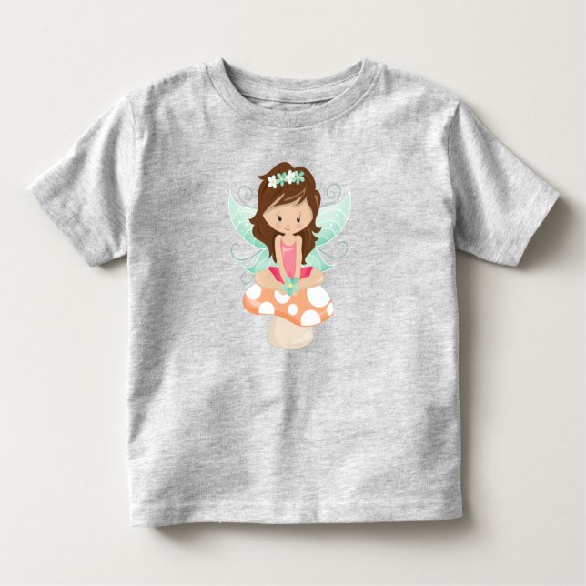 Forest Fairy, Cute Fairy, Brown Hair, Mushroom T Shirt (Framsida)