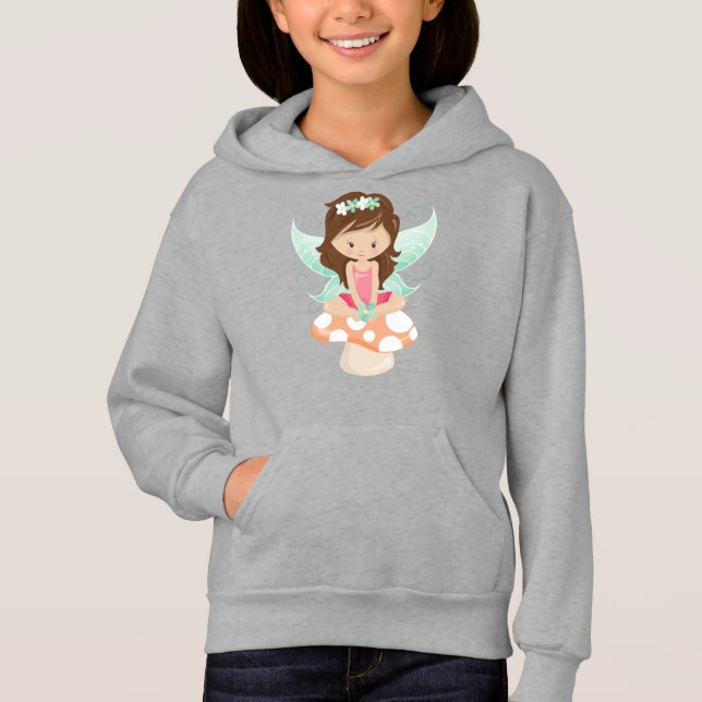 Forest Fairy, Cute Fairy, Brown Hair, Mushroom T Shirt (Framsida)
