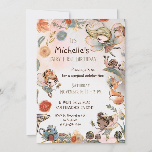 Forest Fairy First Birthday bjudande, Magic Inbjudningar (Framsida)
