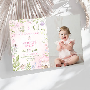 Forest Fairy Flutter & Twirl Girl Birthday Photo Inbjudningar
