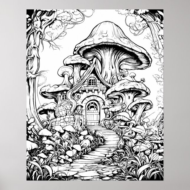 Forest Fairy House Fantasy Coloring Poster (Framsidan)