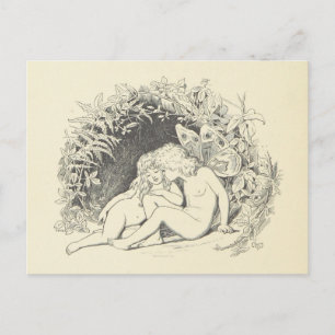 Forest Fairy i Kärlek Vintage Teckning Vykort
