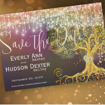 Forest Fairytale Lila Guld Bröllop spara datum