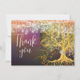 Forest Fairytale Lila Guld Bröllop Tack Kort