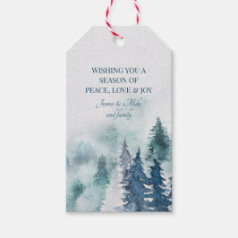 Forest Fir Träd Watercolor jul Presentetikett