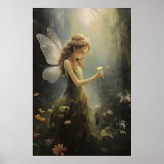 Forest Floral Fairy, Sage Green Cottagecore Print Poster