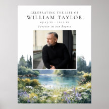 Forest Floral Lake Celebration Of Life Sign