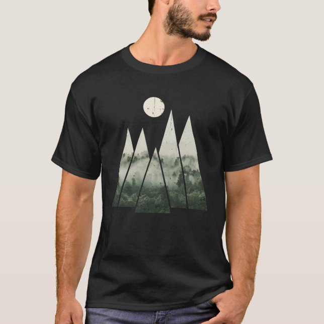 FOREST Foggy Woods Nature Minimalism Geometric  1 T Shirt (Framsida)