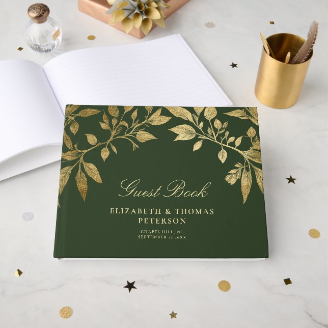 Forest Foliage Botanical Elegant Script Wedding Gästböcker (Framsida Öppen)