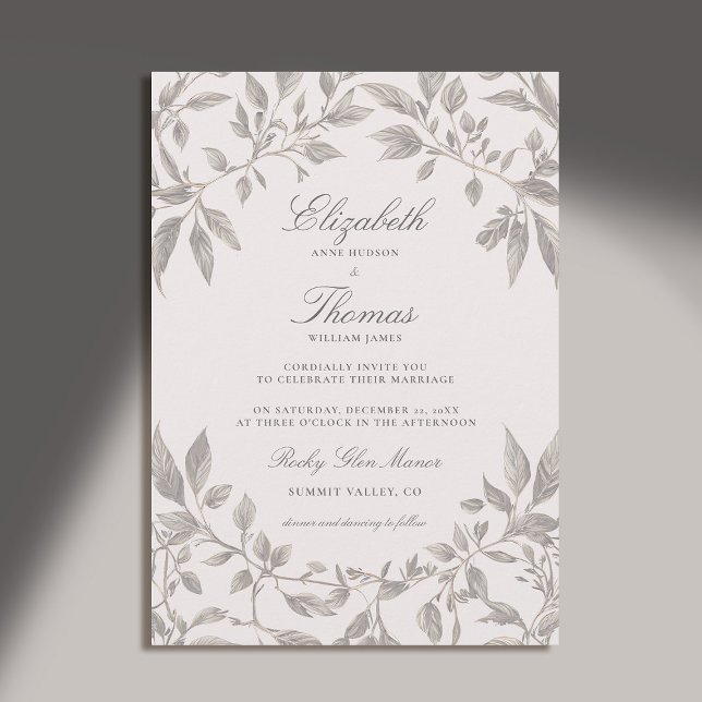 Forest Foliage Ram Rosa Modern Classic Bröllop Inbjudningar (forest wedding invitation botanical frame elegant classic modern calligraphy earthy brown pink)