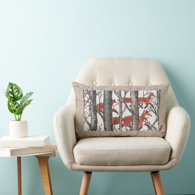 Forest Foxes Fall Tan Grått Designer Lumbar Pillow Lumbarkudde (Stol)