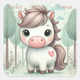 Forest Friend Cute Pony Pastel Fyrkantigt Klistermärke