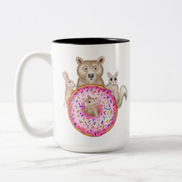 Forest Friends and Donut Whimsical Illustrated mug Två-Tonad Mugg