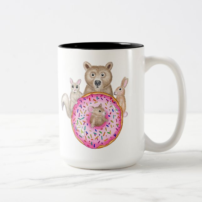 Forest Friends and Donut Whimsical Illustrated mug Två-Tonad Mugg (Höger)