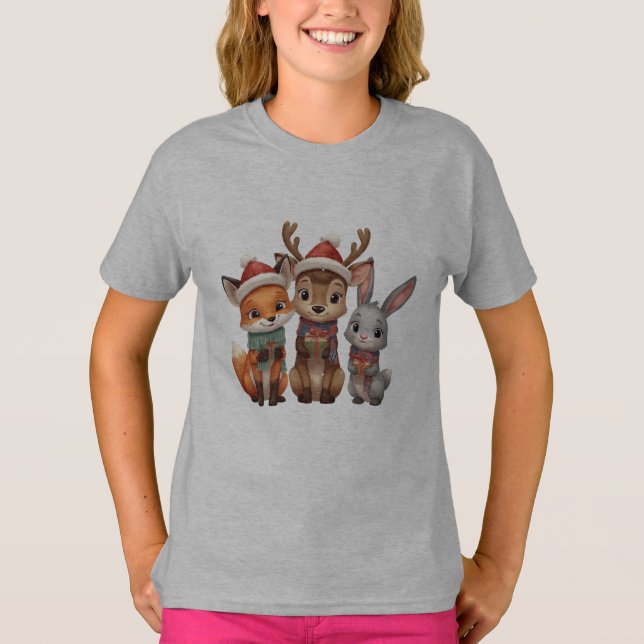 Forest Friends Christmas – Woodland Animals Kids  T Shirt (Framsida)
