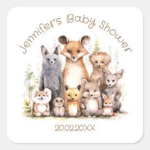 Forest Friends Cute Animals Babyskor Fyrkantigt Klistermärke
