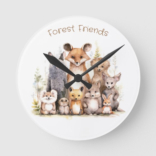 Forest Friends | Cute Animals | Barntillsyn Rund Klocka (Framsida)