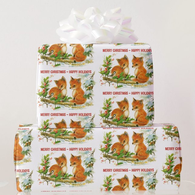 Forest Friends Fox Chickadee Add Hälsning Presentpapper (Skapare uppladdad)