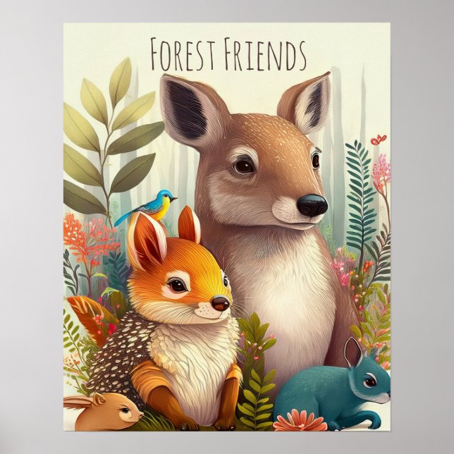 Forest Friends Woodland Animal Nursery Art Poster (Framsidan)