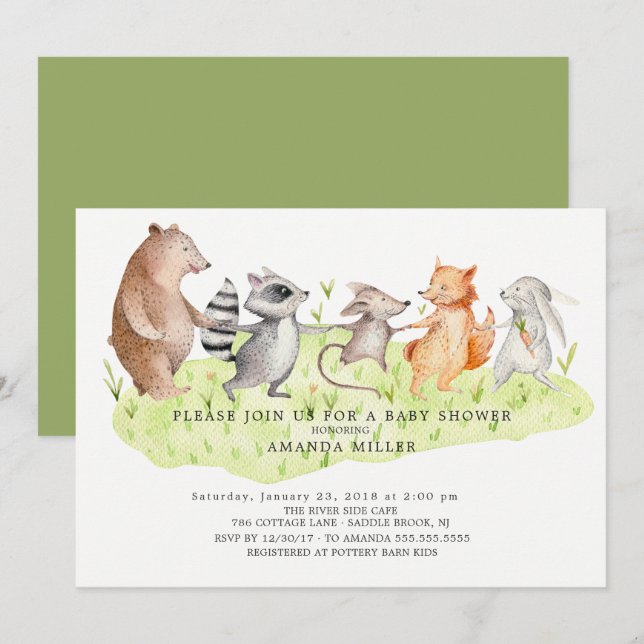 Forest Friends Woodland Baby Shower-inbjudan Inbjudningar (Fram/baksida)