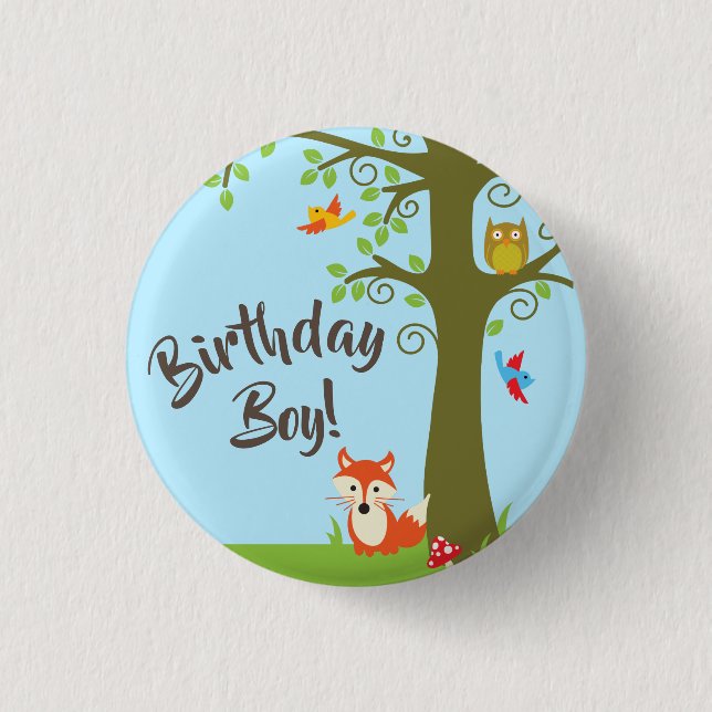 Forest Friends Woodland Cute 1st Birthday Party Knapp (Framsida)