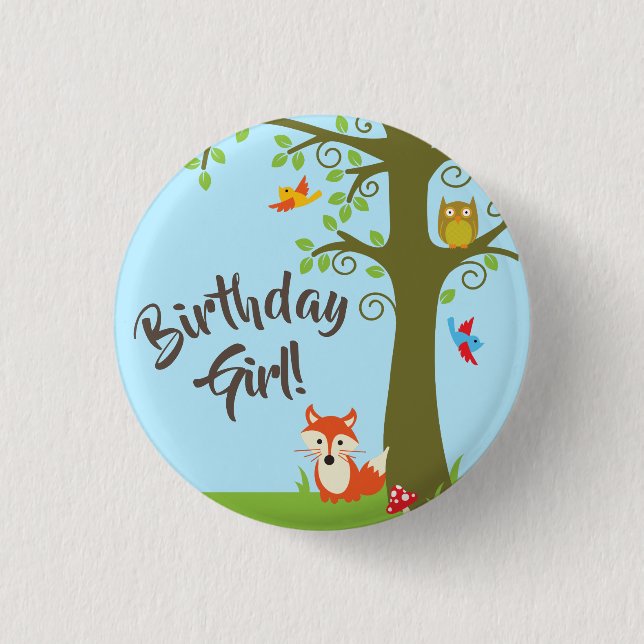 Forest Friends Woodland Cute 1st Birthday Party Knapp (Framsida)