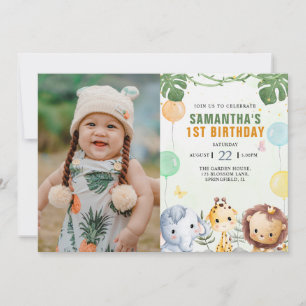 Forest Friends Woodland Kids Photo Birthday Inbjudningar