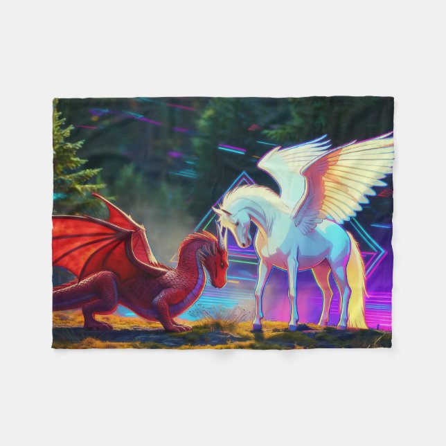 Forest Friends - Young Dragon and Young Pegasus Fleecefilt (Framsidan (Horisontell))