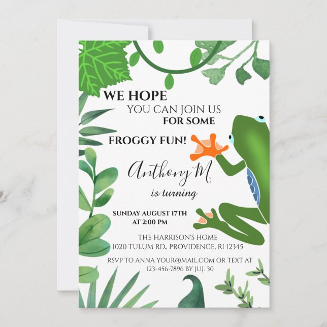 Forest Frog 1:a födelsedag - inbjudan (Framsida)