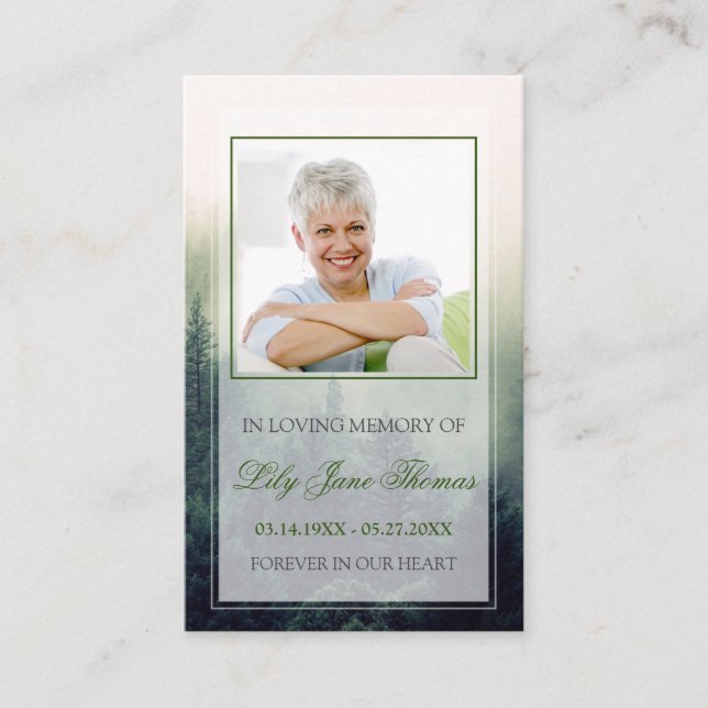 Forest Funeral Prayer Card, minneskort Visitkort (Framsida)