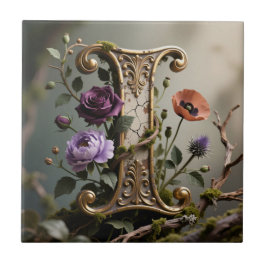 Forest Gold Patina Letter I Monogram Kakelplatta