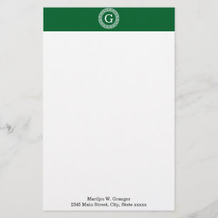 Forest Gr Wht Grekiska Nyckel Rnd Ram Initial Mono Brevpapper