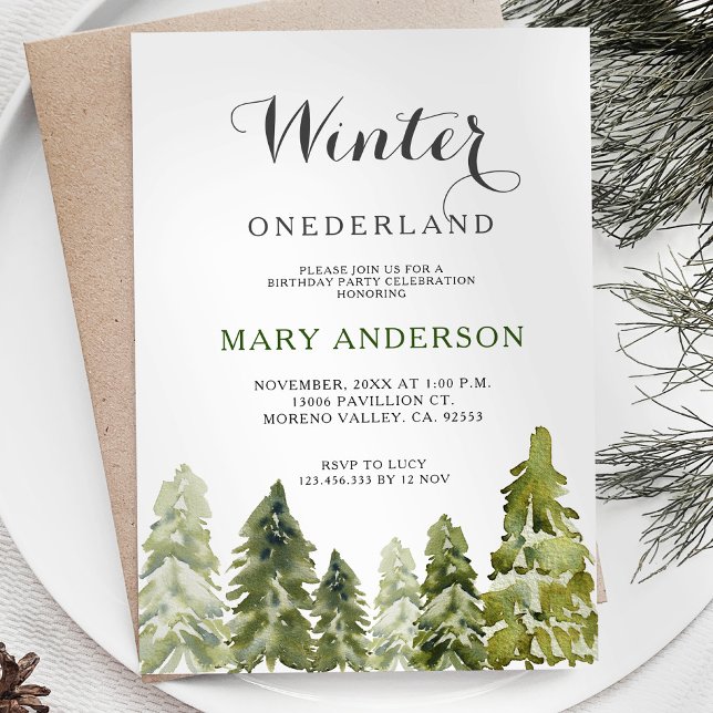 Forest Gräs Träd Winter Onederland Birthday Inbjudningar (Skapare uppladdad)