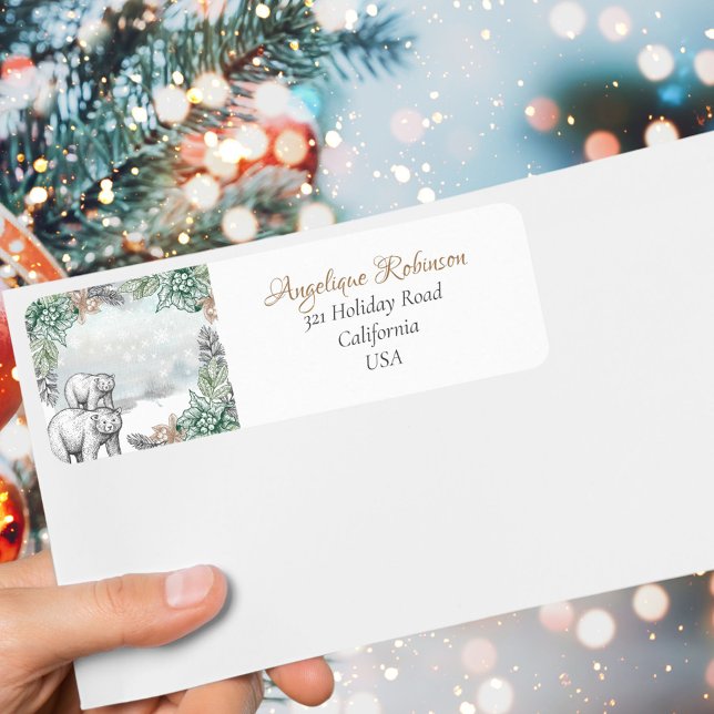 Forest Grått Bears Woodland Träd jul Returadress Etikett (Skapare uppladdad)