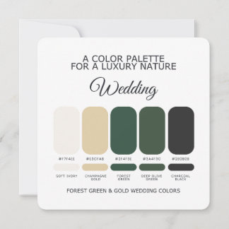 Forest Green and Gold Wedding Color Palette Card Inbjudningar