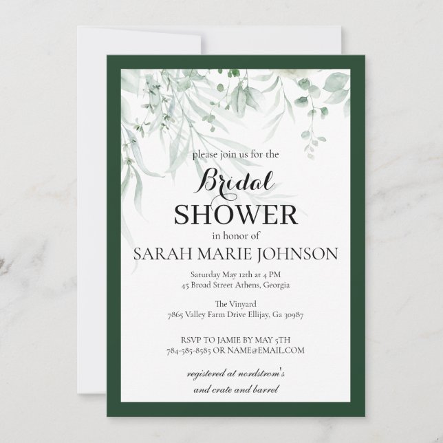 Forest Green Bridal Shower Inbjudningar (Framsida)