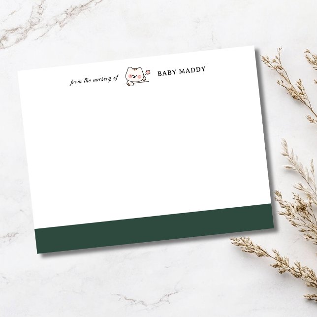 Forest Green Cute Cat Nursery Stationery Note Card Inbjudningar (Skapare uppladdad)