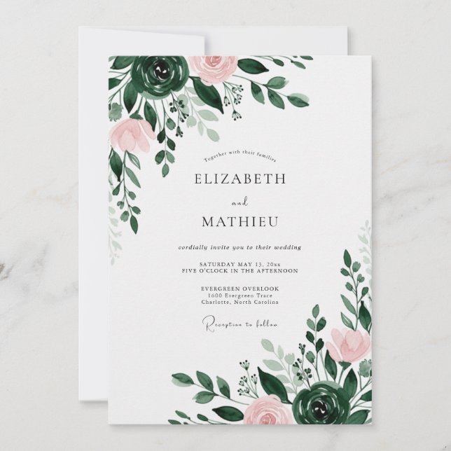 Forest Green Ethereal Floral Wedding Inbjudningar (Framsida)