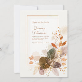 Forest Green Gold Line Autumnal Leaf Wedding Inbjudningar