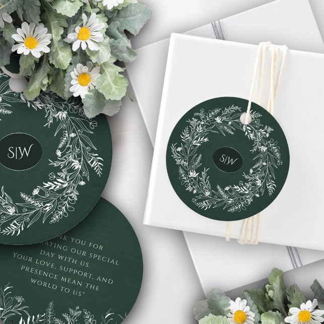 Forest Green Leafy  Wreath Monogram Nature Gåvor Etiketter (Skapare uppladdad)