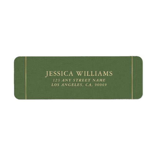 Forest Green Linen Texture Image Gold frame Returadress Etikett (Framsidan)