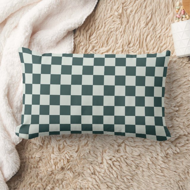 Forest green moss checkerboard pattern lumbarkudde (Filt)