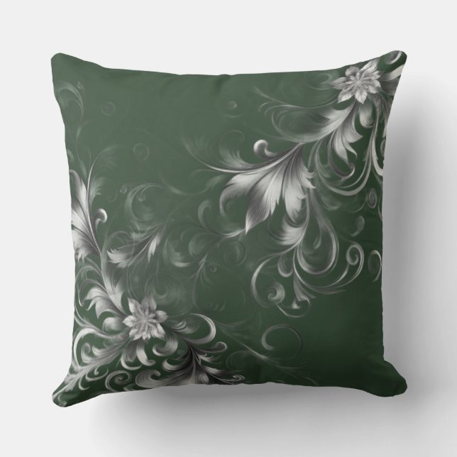 Forest Green Pillow with Elegant Silver Accents Kudde (Baksida)