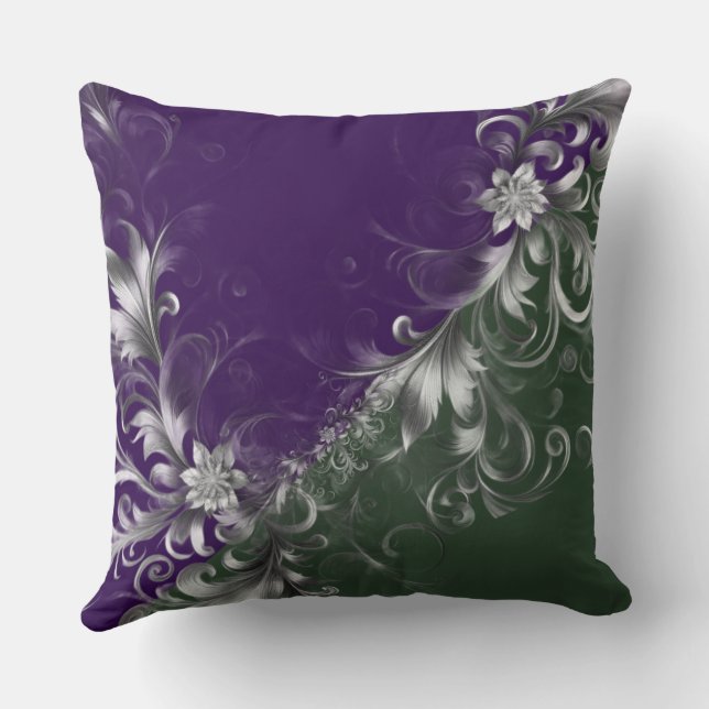 Forest Green, Purple And Elegant Silver Accents Kudde (Baksida)