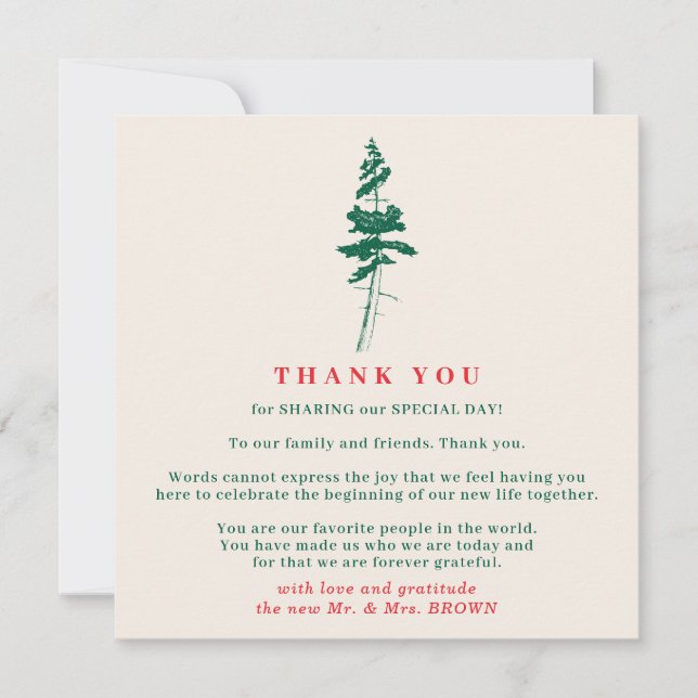 Forest Green & Red | Christmas Wedding Thank You Inbjudningar (Framsida)