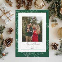 Forest Green Vintage Botanical Christmas Photo Julkort