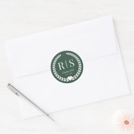 Forest Green Wedding Monogram Initials Runt Klistermärke